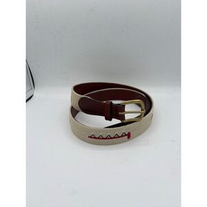 SMATHERS & BRANSON Needlepoint Belt Mens Size 40 Brass Buckle Red White Pattern
